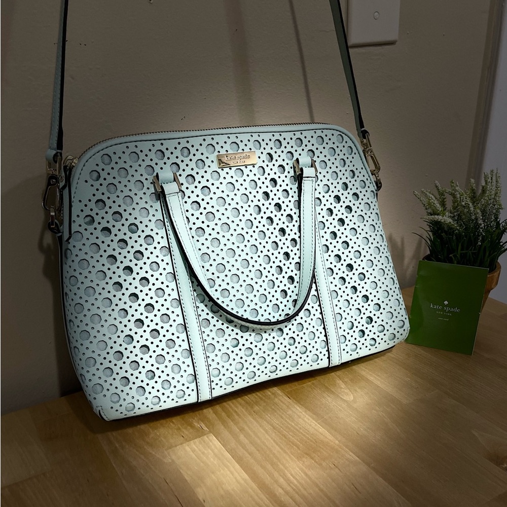 Kate Spade New Burry Lane Caning Rachelle Blue Leather Satchel Crossbody - Picture 2 of 11